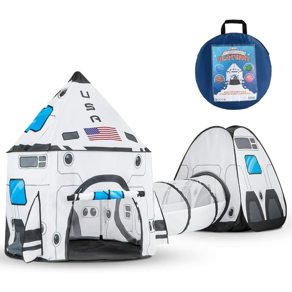Joyfy Rocket Ship Play Tents Set for Child, Pop up Play house with Tunnel, 3-Piece Play Tent for Kids Pretend Play,Birthday Gift