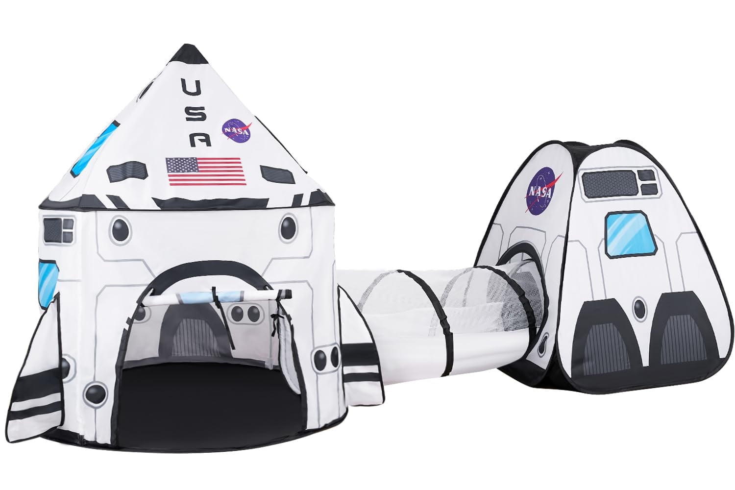 White Rocket Ship Pop Up Play Tent with Tunnel and Playhouse