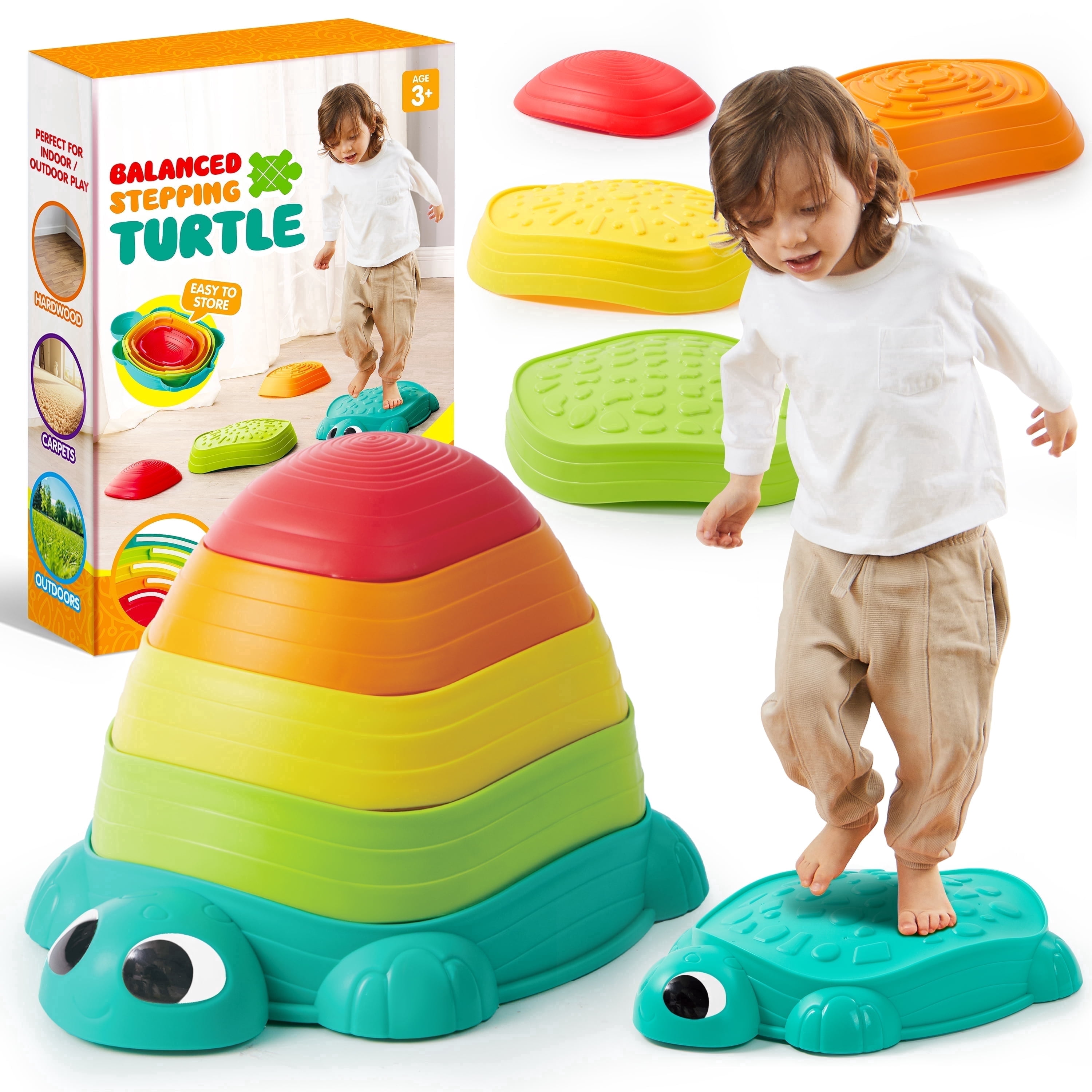 Joyfy Turtle Balance Stepping Stones for Kids, Up to 265 lbs Non-Slip Toddler Obstacle Course Coordination Sensory Game Toy for Indoor Outdoor Play, Gifts for Birthday Christmas