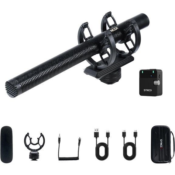 SYNCO D2 Wireless Shotgun Microphone, Hypercardioid Condenser Directional Mic for Camera Smartphone PC & DSLR Video Recording, Professional Mic for Filmmakers Interviews YouTube & Vlogging