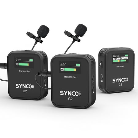 SYNCO G2(A2) 2.4G Wireless Lavalier Microphone System 2 Transmitter & 1 Receiver for Camera Smartphone Tablet Vlogging