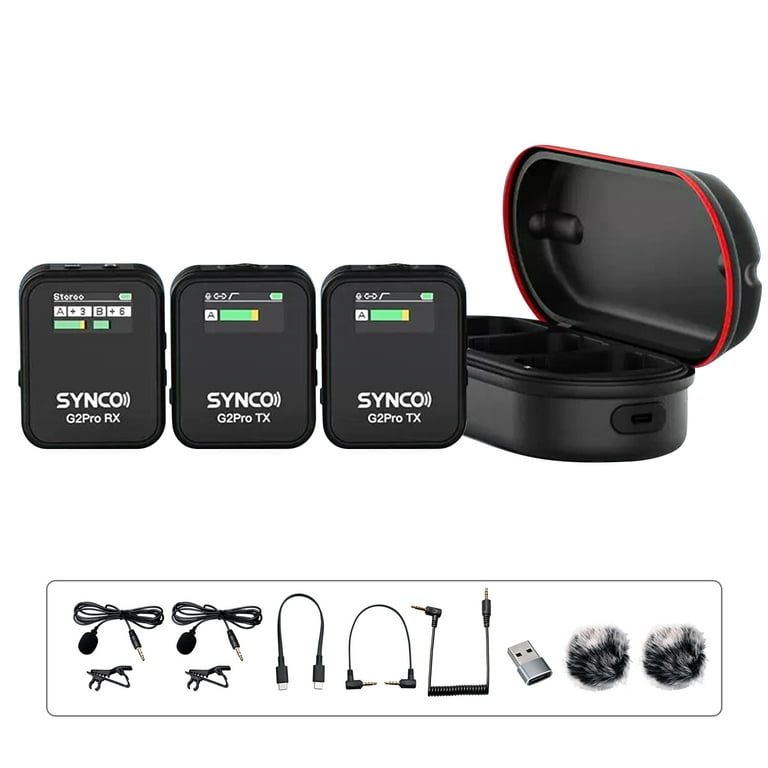 SYNCO G2A2 Wireless Microphone System, 6 Level Adjustable Speed, Charging  Case Included, Android & Computer Compatible