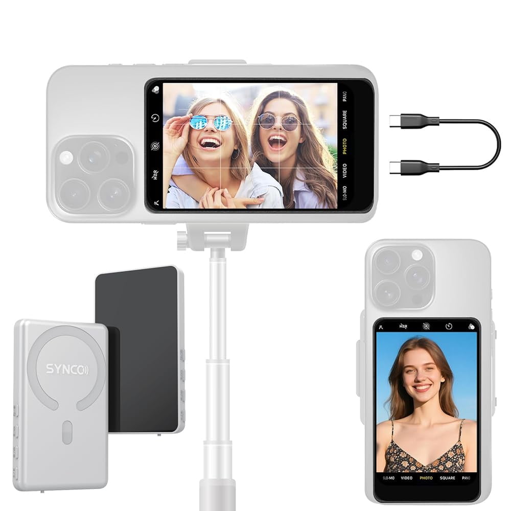 SYNCO M4 Magnetic Vlog Selfie Monitor Screen - 4" HD Back Camera Monitor For Live Stream TikTok, IPhone & Android, 50m Wireless, 3H Battery (White)
