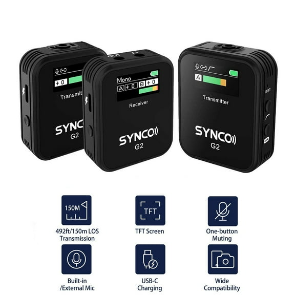 SYNCO Microphones,3.5mm Camera Receiver Lavalier Wireless 150M TFT + 2 TFT Sn 3.5mm 2 s + with1 Screen Compatible Camera dsfen
