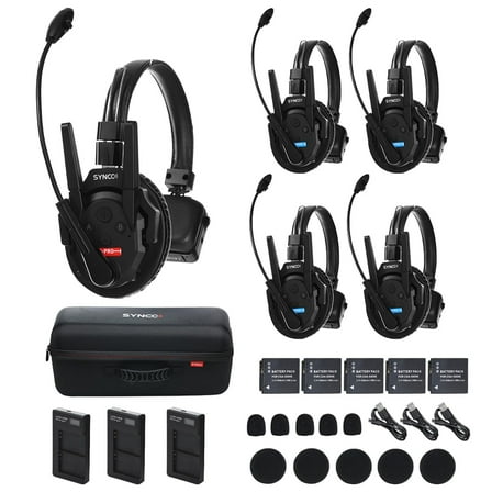 SYNCO XTalk Pro5 XPro X5 2.4GHz Wireless Headset Communication System Random Master Device 500m Operating Range Real-time Monitoring AI Noise Reduction Headset for Movie Shoot Live Show (5Pcs)