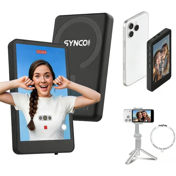 SYNCO XView 4K/1080p Vlog Selfie Monitor Screen Wireless Magnetic Back Camera for iPhone Android Phone, Black