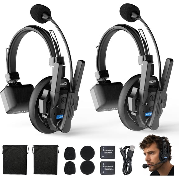 SYNCO Xtalk XPRO2 Wireless Intercom Headset System 500m/1640ft Communication Range Noise Reduction Headset for 2 Person Program Production Live Streaming Black