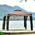 thumbnail image 1 of SYNGAR 10 x 9 ft Patio Gazebo, Outdoor Tent with Double Vented Roof and Mosquito Netting, Backyard Relaxing Gazebo Canopy for Shade and Rain, Perfect for Poolside, Deck, Garden, Brown, D5538, 1 of 10