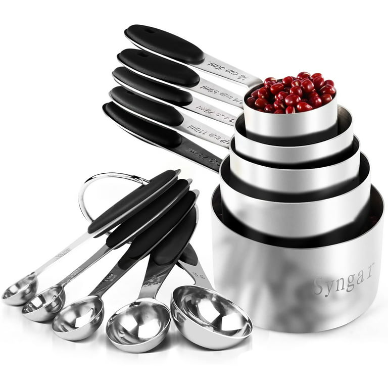 COOK WITH COLOR 12 PC Measuring Cups and Measuring Spoon Set, Stainless  Steel Handles, Nesting Kitchen, Liquid and Dry Measuring Cup Set (Black)