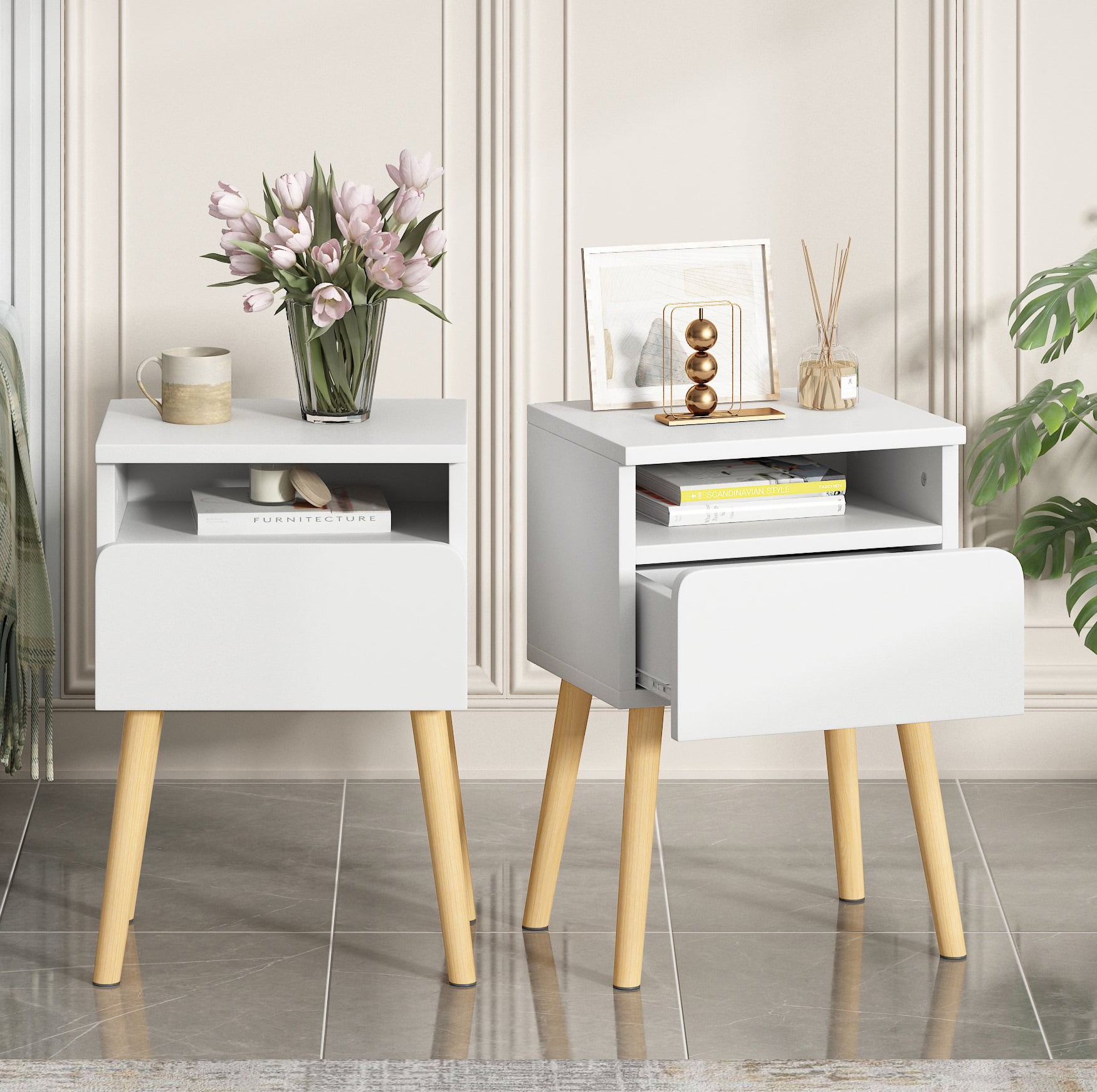 SYNGAR 2PCS End Table Bed Side Table, Modern Nightstand with Drawers ...