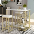 thumbnail image 1 of SYNGAR 3 PCS Dining Table Set, Home Kitchen Table with Open Shelves and 2 Cushioned Stools Set, Counter Height Bar Table and Stools Set, Modern Pub Set with Faux Marble Countertop, White & Gold, D5687, 1 of 10
