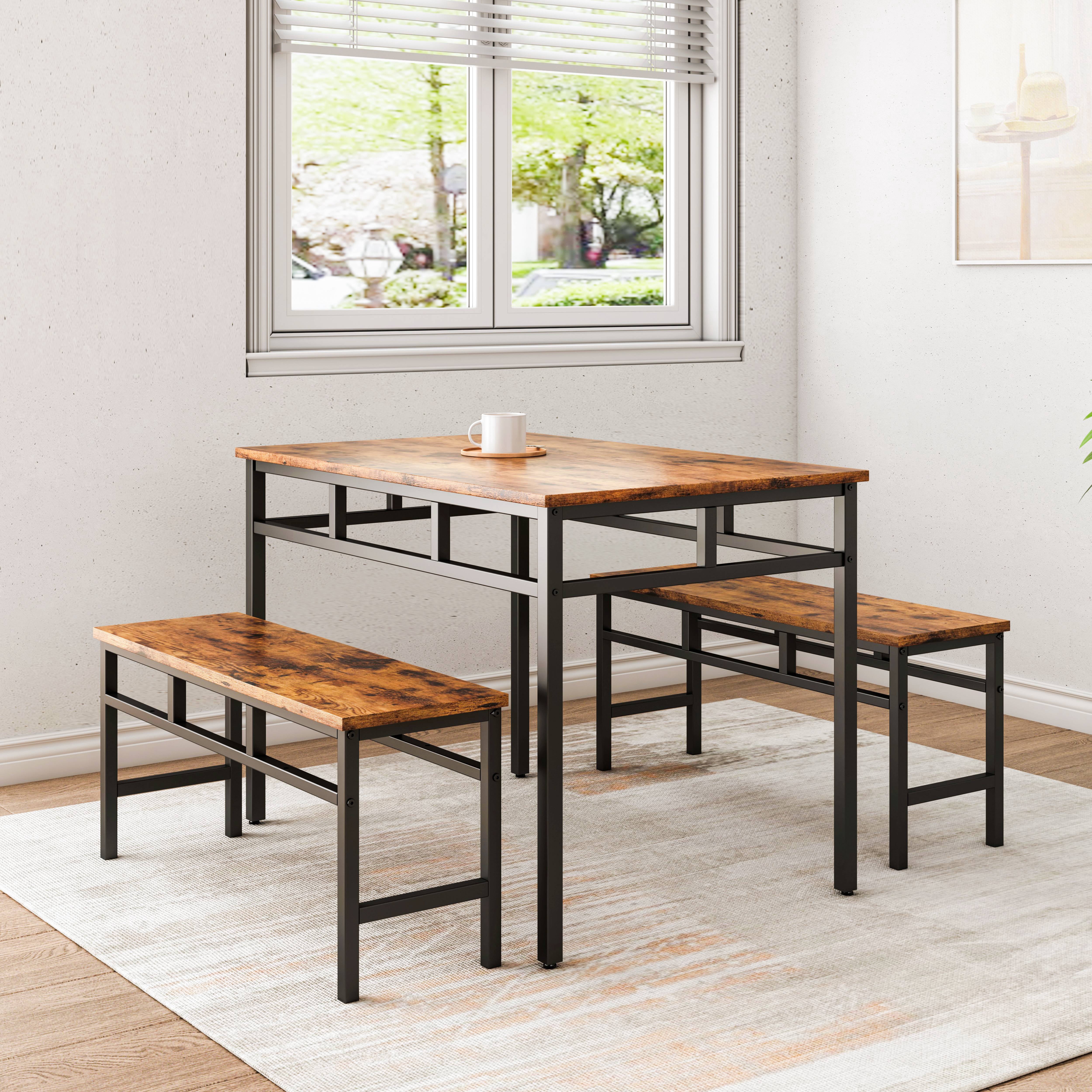 SYNGAR 3 Piece Dining Table Set, Modern Kitchen Table and Bench for 6 ...
