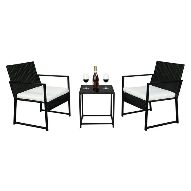 SYNGAR 3 Piece Patio Bistro Set, Outdoor All Weather Wicker Furniture Set, Conversation Chairs Set with Cushions and Coffee Table, for Yard, Garden, Pool, D5910