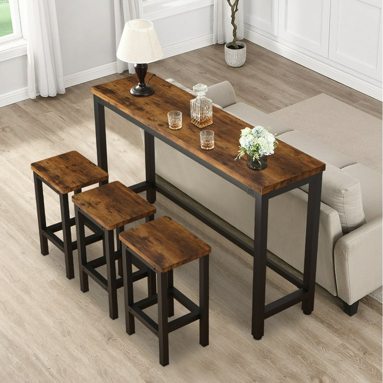 SYNGAR 4 Piece Bar Table Set, Kitchen Counter Height Table with 3 Stools, Space Saving Pub Table Set for 3 Person with Metal Frame, Wood Dining Table SYNGAR 4 Piece Bar Table Set, Kitchen Counter Height Table with 3 Stools, Space Saving Pub Table Set for 3 Person with Metal Frame, Wood Dining Table