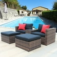 thumbnail image 1 of SYNGAR 5 PCS PE Rattan Sofa Set, Patio Conversation Furniture Set with Ottoman, Glass Table and Cushioned Chair, Outdoor Wicker Sectional Furniture Set for Balcony, Living Room, Poolside, Brown, D1056, 1 of 10