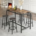 thumbnail image 1 of SYNGAR 5 Piece Bar Table Set, Kitchen Counter Height Table with 4 Stools, Space Saving Pub Table Set for 4 Person with Metal Frame, Wood Dining Table & Chair Set for Breakfast Nook Pub Bistro, B1419, 1 of 9