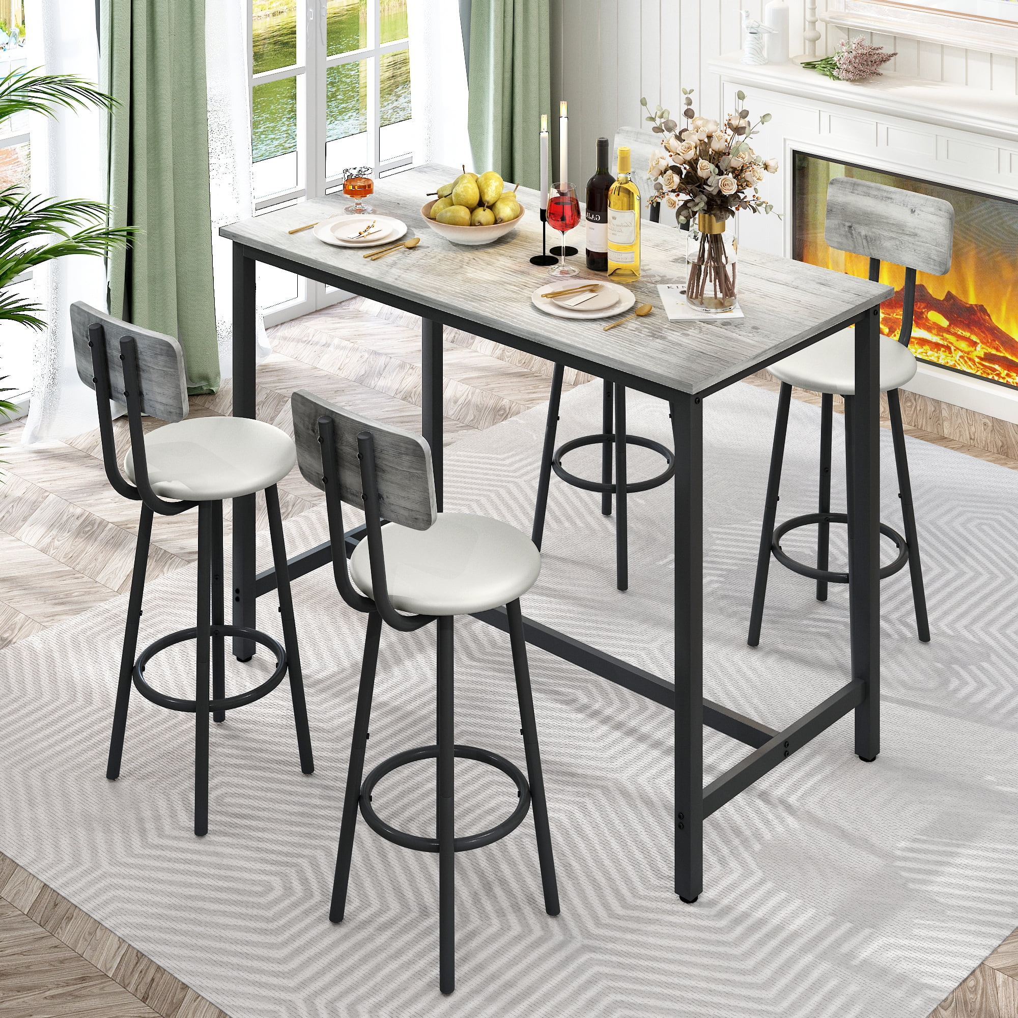 SYNGAR High Top 5 Piece Bar Table Set, Small Dinette for 4 SYNGAR High Top 5 Piece Bar Table Set, Small Dinette for 4