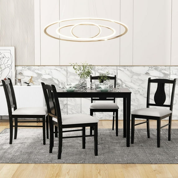SYNGAR 5 Piece Dining Table Set for 4, Modern Table and Chairs Set, Home Kitchen Breakfast Table Set with 4 Cushioned Chairs, Wood Dining Room Table Set for Small Spaces, Black, D6756