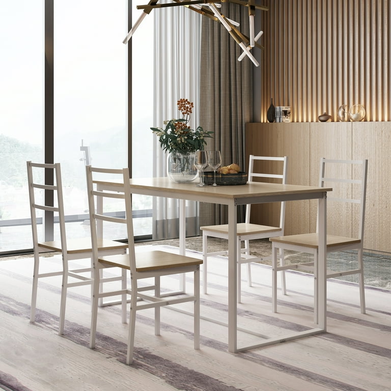 SYNGAR 5 Piece Dining Table Set for 4 Dining Room Table Set Modern Rustic Table Set with 4 Chairs Wooden Tabletop and Metal Frame Home Kitchen
