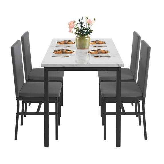 SYNGAR 5 Piece Dining Table Set, Kitchen Dining Table and Chairs Set for 4, Modern Marble Table and 4 Velvet Fabric Upholstered Chairs, Home Dining Set for Small Space, Breakfast Nook, D9296