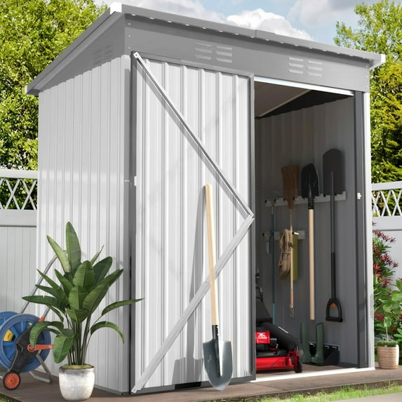 SYNGAR 5' x 3' Outdoor Metal Storage Shed, Garden Shed for Tools, Trash Can, Storage Shed with Single Lockable Door, for Backyard, Patio, Lawn, D6644