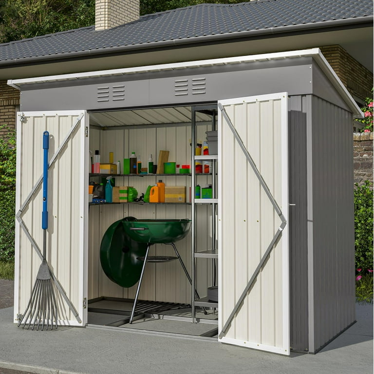 Syngar Outdoor Metal Storage Shed 8' x 4' Galvanized Steel