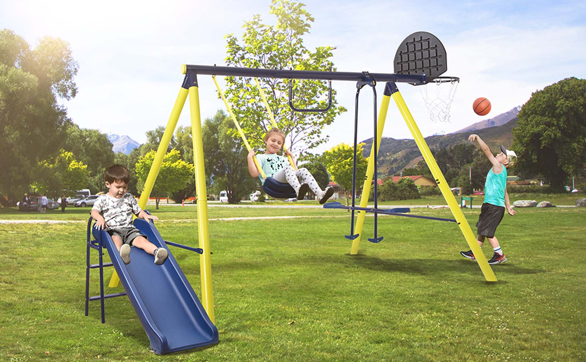 AFrame Metal Swing Set, 5 in 1 Toddler Swing Combo Set, Playground