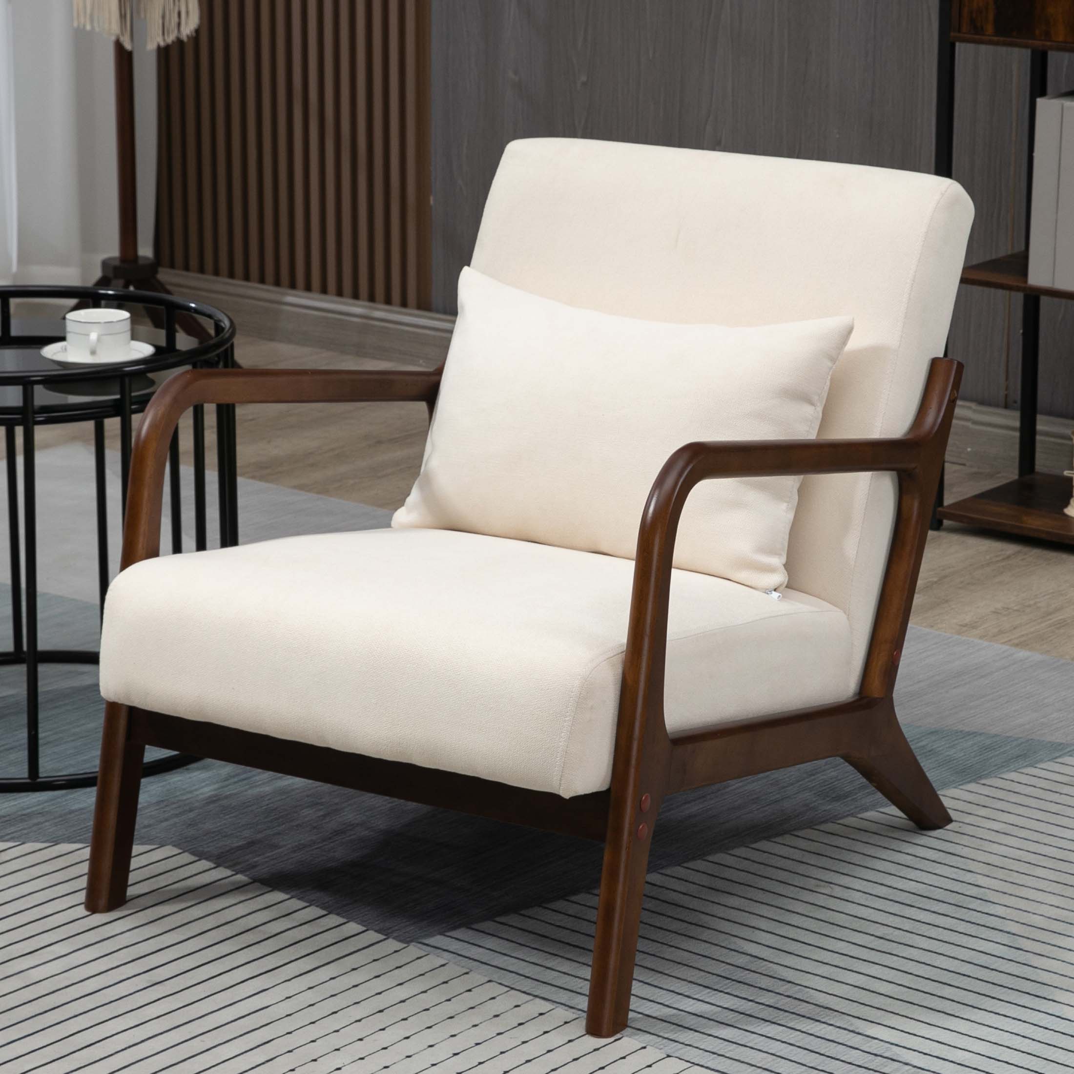 SYNGAR Accent Chair, Mid-Century Linen Accent Armchair with Vintage Brass Studs, Solid Wood Legs, Button Tufted Upholstered, Comfy Reading Chair for Living Room and Bedroom, Reception Room, Blue