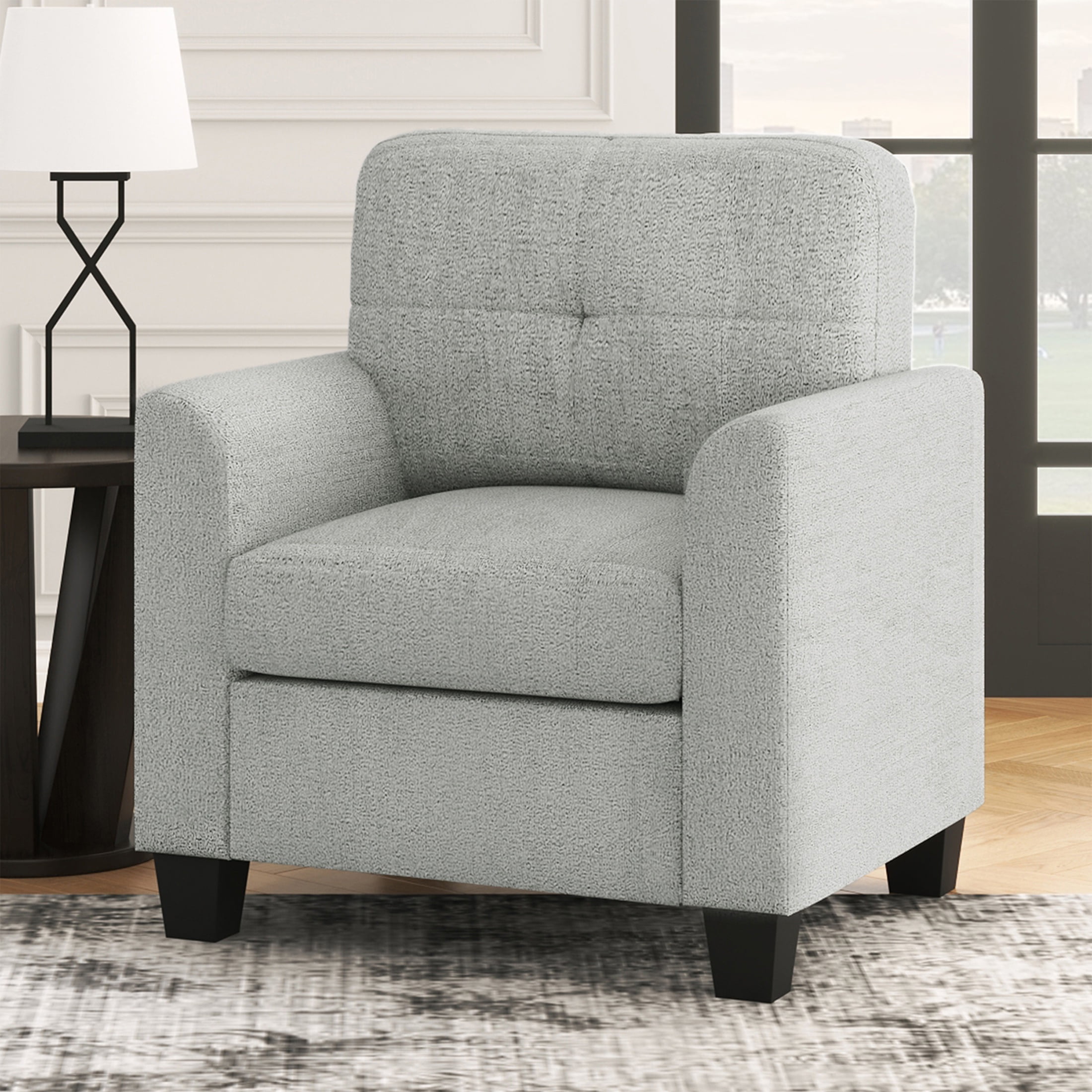 HSUNNS Mid-Century Modern Accent Chair, Arm Chair with Wood Frame and Pillow, Upholstered Armchair Comfort Reading Chair Lounge Chair for Living Room Bedroom Sunroom, Green