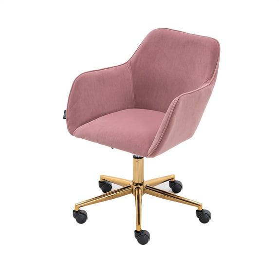 SYNGAR Accent Chair, Modern Velvet Fabric Vanity Chair, 360° Swivel Task Chair, Height Adjustable Office Chair, Comfy Upholstered Leisure Armchair with Soft Back, for Home Office, Pink, D4428