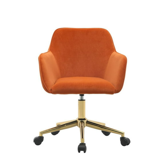 SYNGAR Accent Chair, Modern Velvet Fabric Vanity Chair, 360° Swivel Task Chair, Height Adjustable Office Chair, Comfy Upholstered Leisure Armchair with Soft Back, for Home Office, Orange, D4452