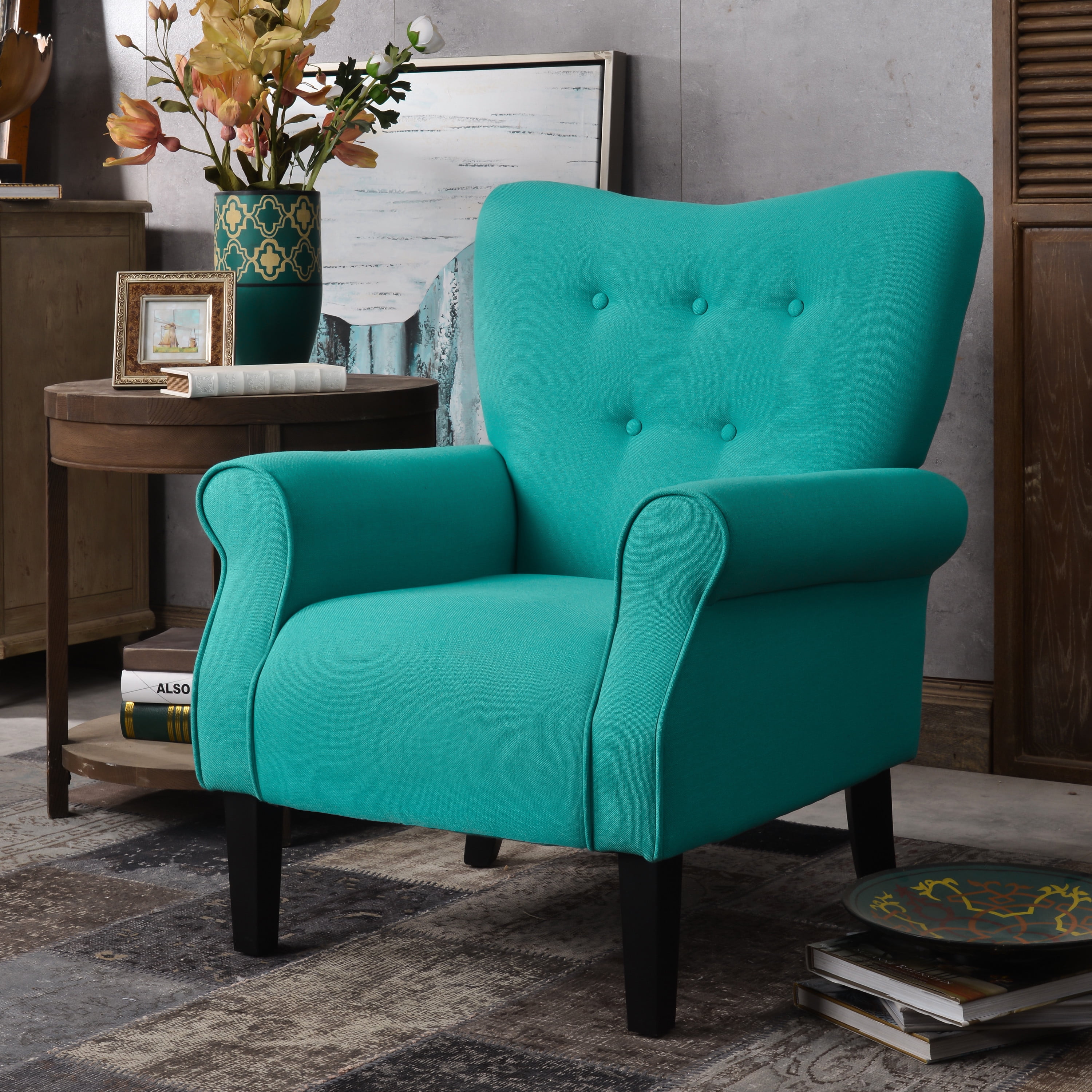 SYNGAR Accent Chair for Living Room with Arms, Tufted Linen Club Chair