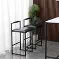 thumbnail image 1 of SYNGAR Bar Stools Set of 2, Modern Bar Stool with Low Backrest and Footrest, Armless PU Bar Stools with Adjustable Leg Pads, Counter Height Bar Stools for Living Room, Kitchen, Black, 1 of 13