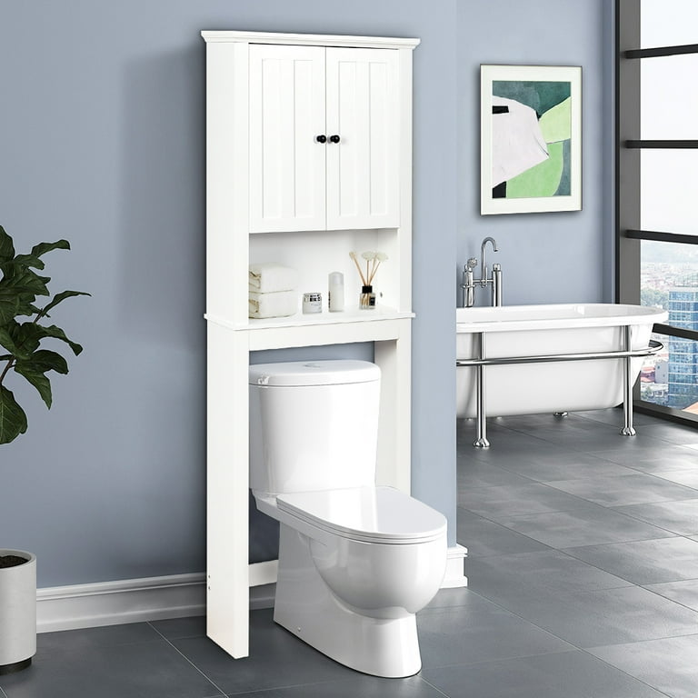 SYNGAR Bathroom Above Toilet Cabinet White MDF Storage Cabinet Bathroom Storage Space Saver with Adjustable Shelf Double Door Cabinet Over The