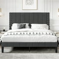 SYNGAR Beige Upholstered Full Platform Bed with Adjustable Headboard