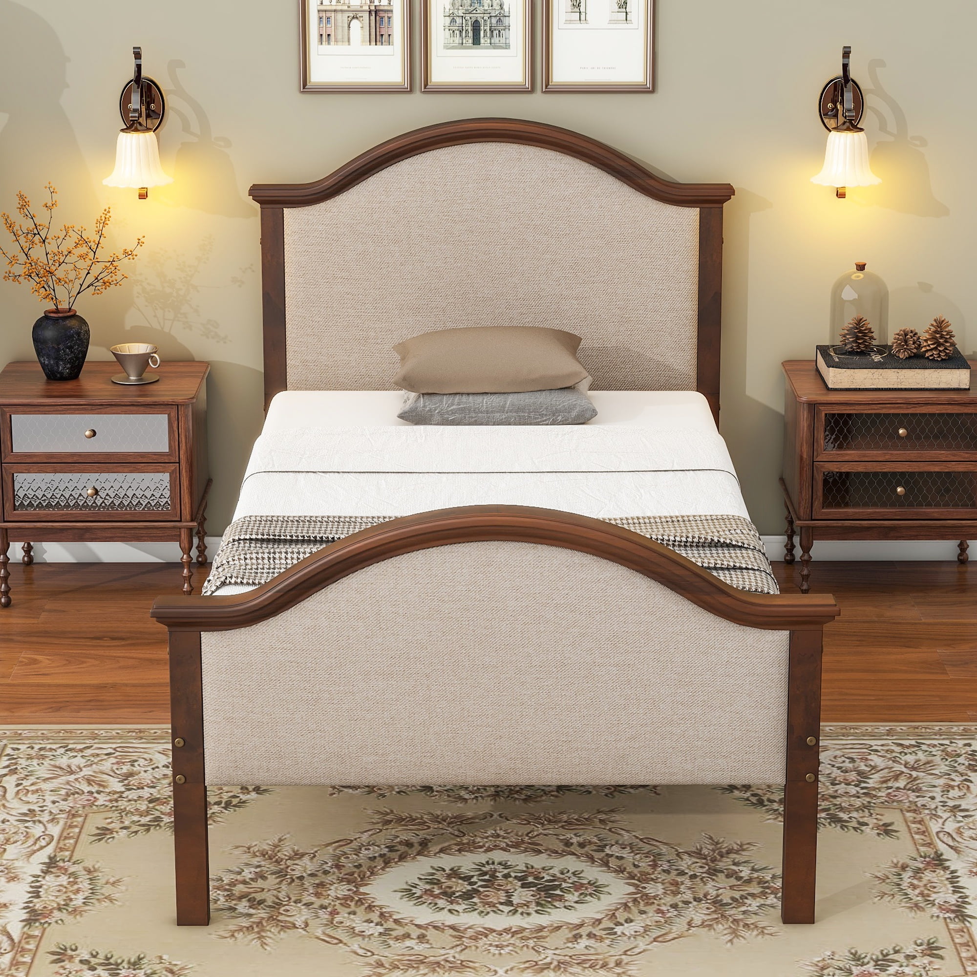 SYNGAR Twin Bed Frames with Upholstered Headboard and Footboard ...
