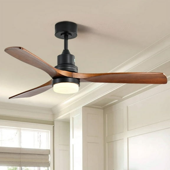 SYNGAR Ceiling Fans with Lights, Indoor Ceiling Fan with Reversible Motor and Remote, Carved Wood Fan Blade, Brown, LJ2586