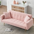 thumbnail image 1 of SYNGAR Convertible Sleeper Sofa Bed with 2 Pillows, Teddy Fleece Upholstered Futon Sofa Bed with Adjustable Backrest and Solid Wood Frame, Modern Sofa for Apartment Livingroom, Pink, 1 of 7