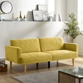 thumbnail image 1 of SYNGAR Convertible Sleeper Sofa Bed, Memory Foam Velvet Upholstered Futon Sofa Bed, Modern Sofa Bed for Small Space, Single Recliner with 2 Adjustable Backrest for Bedroom Apartment, Yellow, 1 of 7