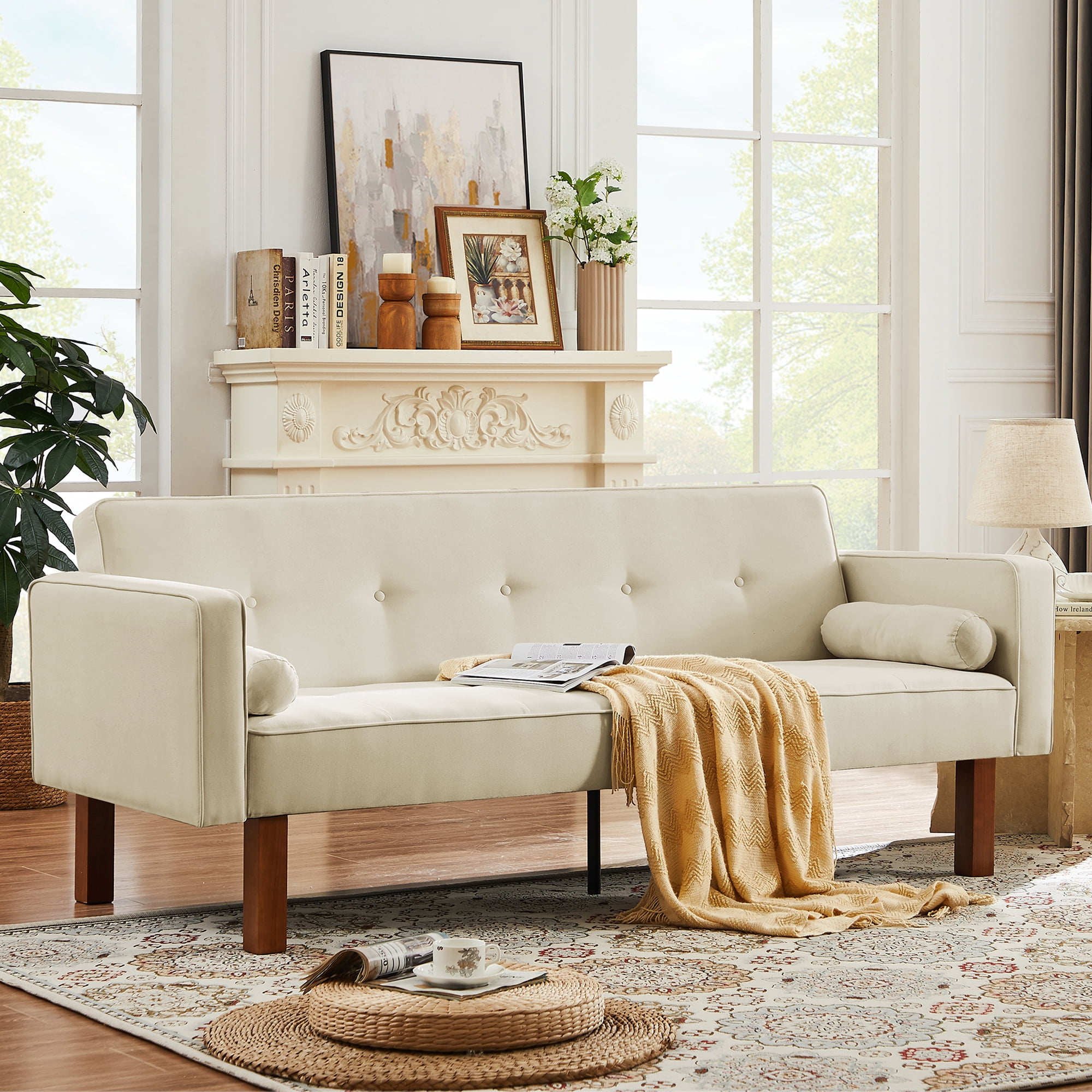 SYNGAR Couches for Living Room, Linen Upholstered Convertible Sofa Bed