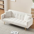 thumbnail image 1 of SYNGAR Convertible Sleeper Sofa Bed with 2 Pillows, Teddy Fleece Upholstered Futon Sofa Bed with Adjustable Backrest and Solid Wood Frame, Modern Sofa for Apartment Livingroom, Light Beige, 1 of 7