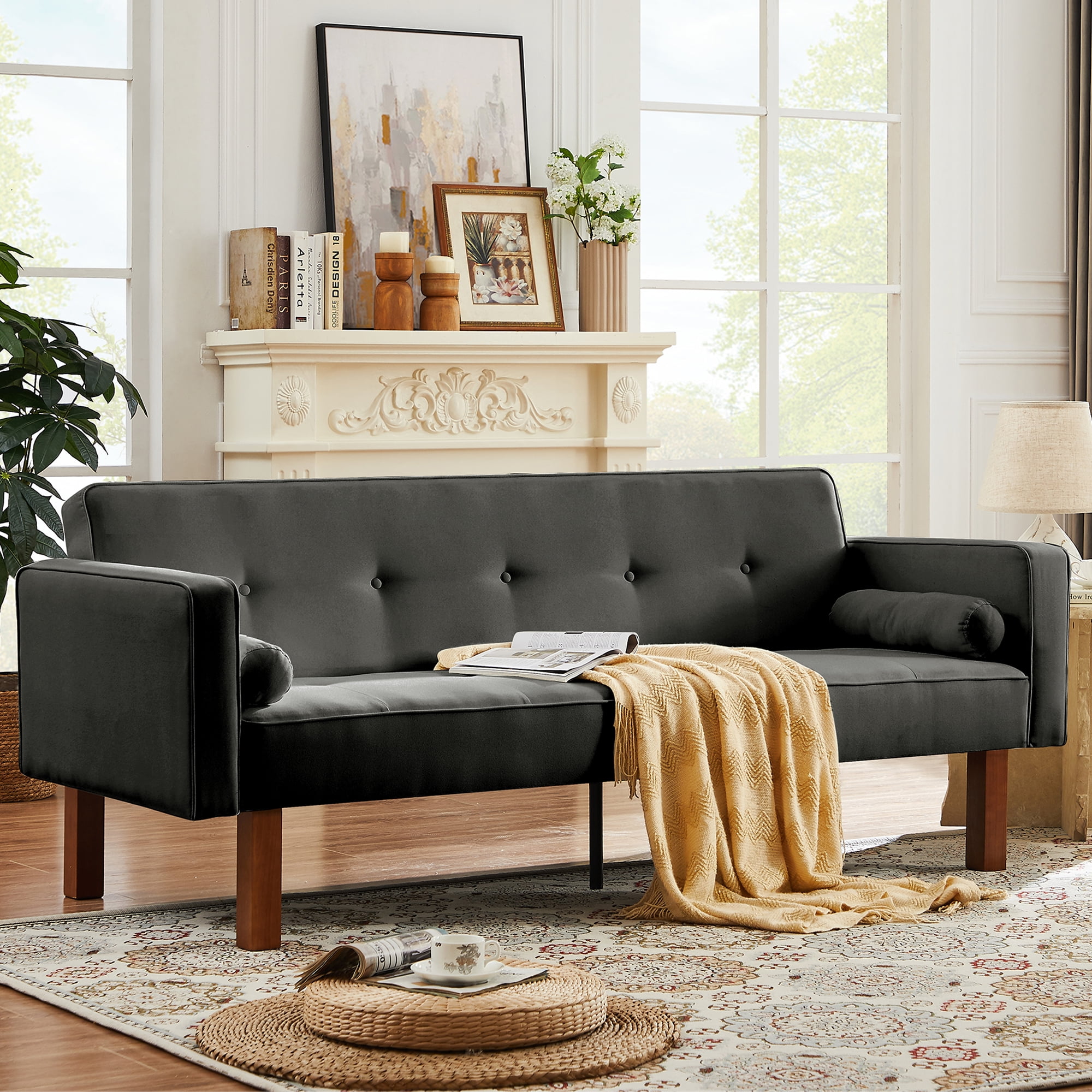 SYNGAR Couches for Living Room, Linen Upholstered Convertible Sofa Bed