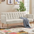 thumbnail image 1 of SYNGAR Couches for Living Room, Velvet Upholstered Convertible Sofa Bed with Armrests, Metal Legs, Adjustable Backrest, Mid Century Futon Sofa and Couch for Home Apartment Living Room, Beige, 1 of 10