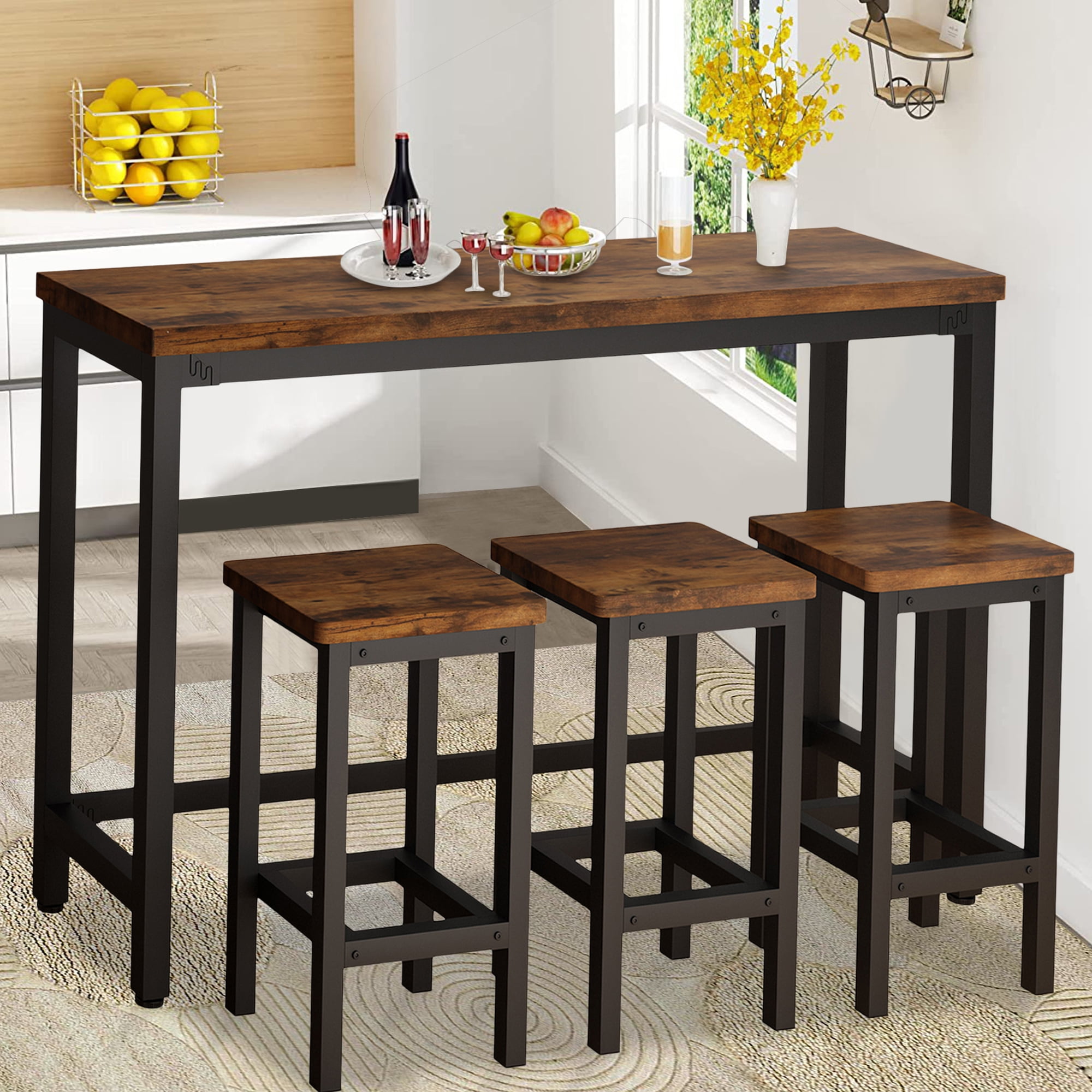 SYNGAR Counter Height Bar Table Set, Modern 4 Pieces Dining Table Set