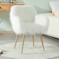 thumbnail image 1 of SYNGAR White Faux Fur Upholstered Chair for Bedroom, Cute Desk Chair with Backrest and Armrest, Elegant Makeup Vanity Chair with Wood Style Metal Leg for Living Room, Easy Assemble, 1 of 12