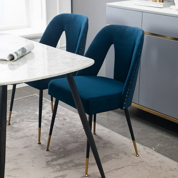 SYNGAR Dining Chairs Set of 2, Modern Kitchen Accent Chairs, Comfort Upholstered Chairs with Soft Backrest, Velvet Fabric Side Chairs for Dining Room, Home Living Room Chairs, Blue, D5626
