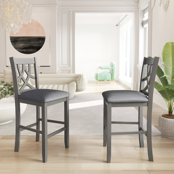 Counter Height Dining Chairs Set, Kitchen Chairs with Backrests Set of 2, Wooden Breakfast Side Chairs with Solid Legs, for Living Room, Dining Room, Gray, D8329
