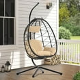 thumbnail image 1 of SYNGAR Egg Chair with Stand, Wicker Swing Chair, Patio Hammock Chair with Soft Cushion, Indoor Outdoor Balcony Bedroom Basket Hanging Lounge Chair, Heavy Duty Frame for 300 lbs Capacity, Beige, D6506, 1 of 10