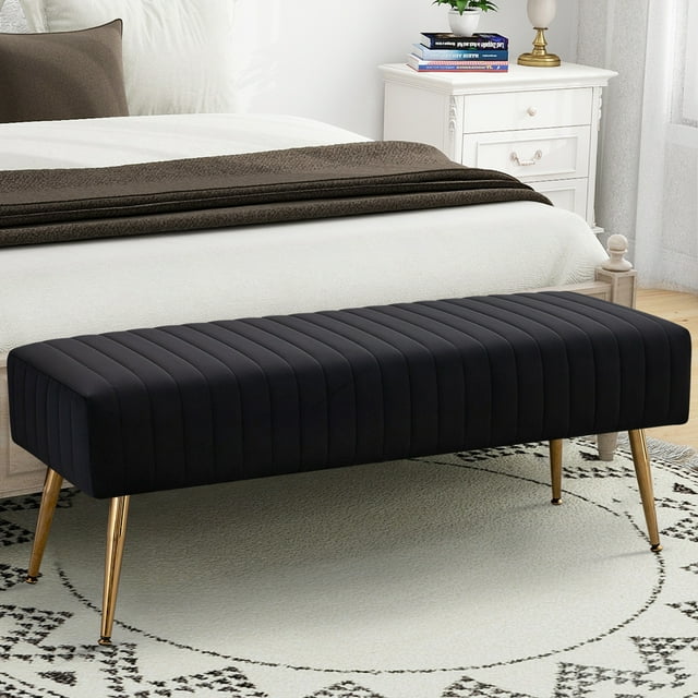 SYNGAR Entryway Bench, Velvet Upholstered Seat Footstool, Rectangular
