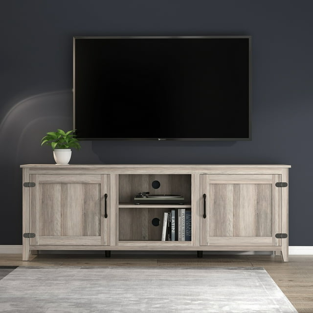 SYNGAR Farmhouse TV Stand for 70 inch TV, Gray Walnut Wooden Console